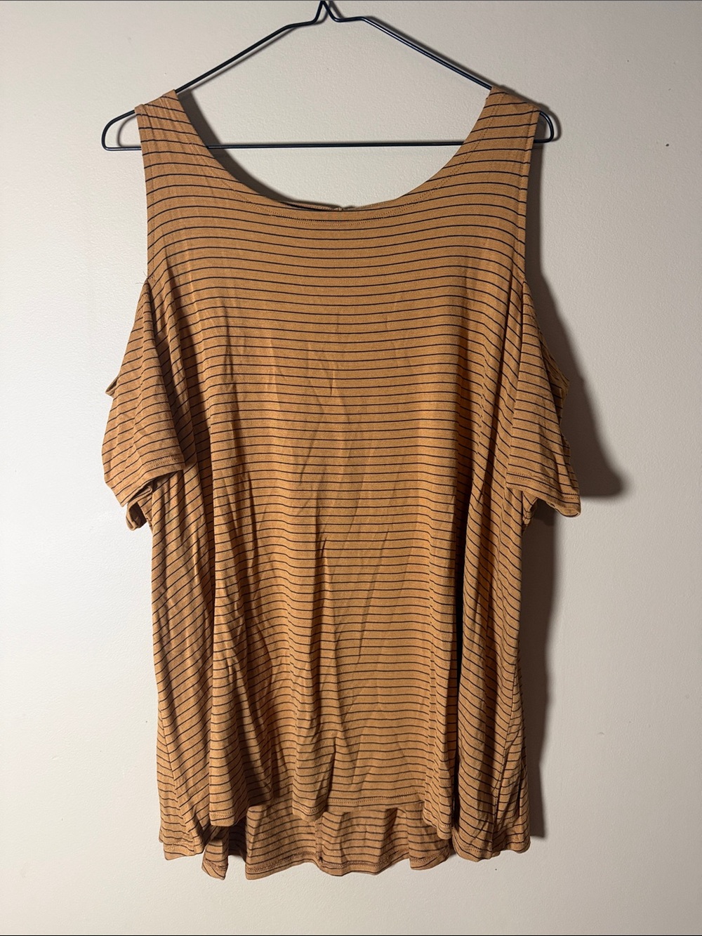 Maurices Mustard Striped‎ Cold-Shoulder Tunic